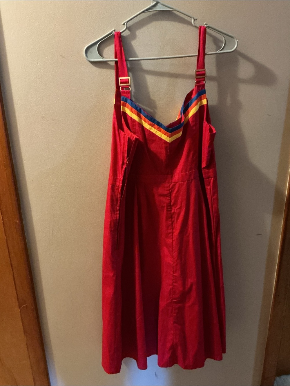 ModCloth Red Midi Dress with Rainbow Trim
